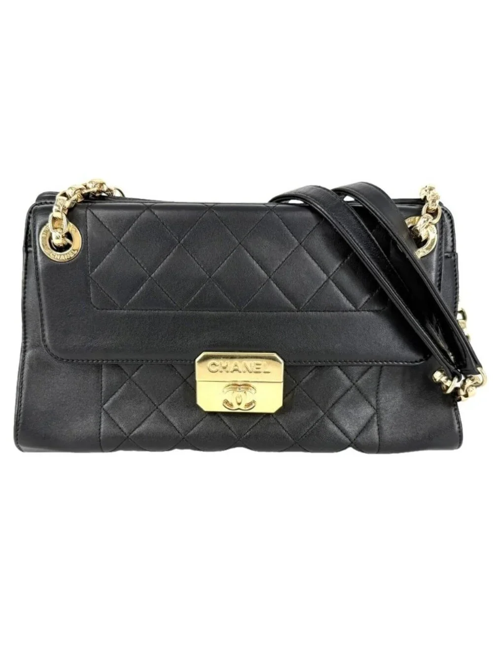Chanel Handbag Chic with Me Quilted CC Logo Leather Black Gold
